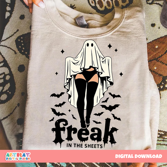 Freak in the Sheets Halloween PNG SVG, Funny Ghost Girl Shirt Design, Spooky Season Sublimation Clipart, Cricut Digital Download