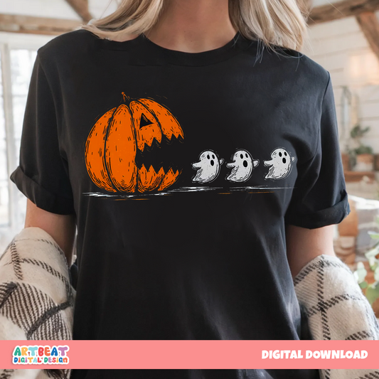 Halloween Pumpkin Chasing Ghost PNG SVG, Funny Spooky Season Shirt Design, Cute Ghost Sublimation, Cricut Silhouette Cut File Download