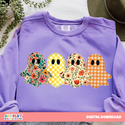 Preppy Floral Ghost Halloween PNG SVG, Cute Girly Ghost Clipart, Spooky Season Sublimation, Retro Fall Cricut Silhouette Files