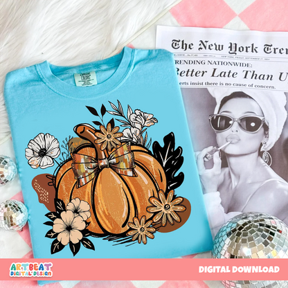 Boho Pumpkin Coquette PNG SVG, Fall Pumpkin Clipart, Cute Autumn Sublimation, Retro Pumpkin Digital Download, Halloween Printable Art