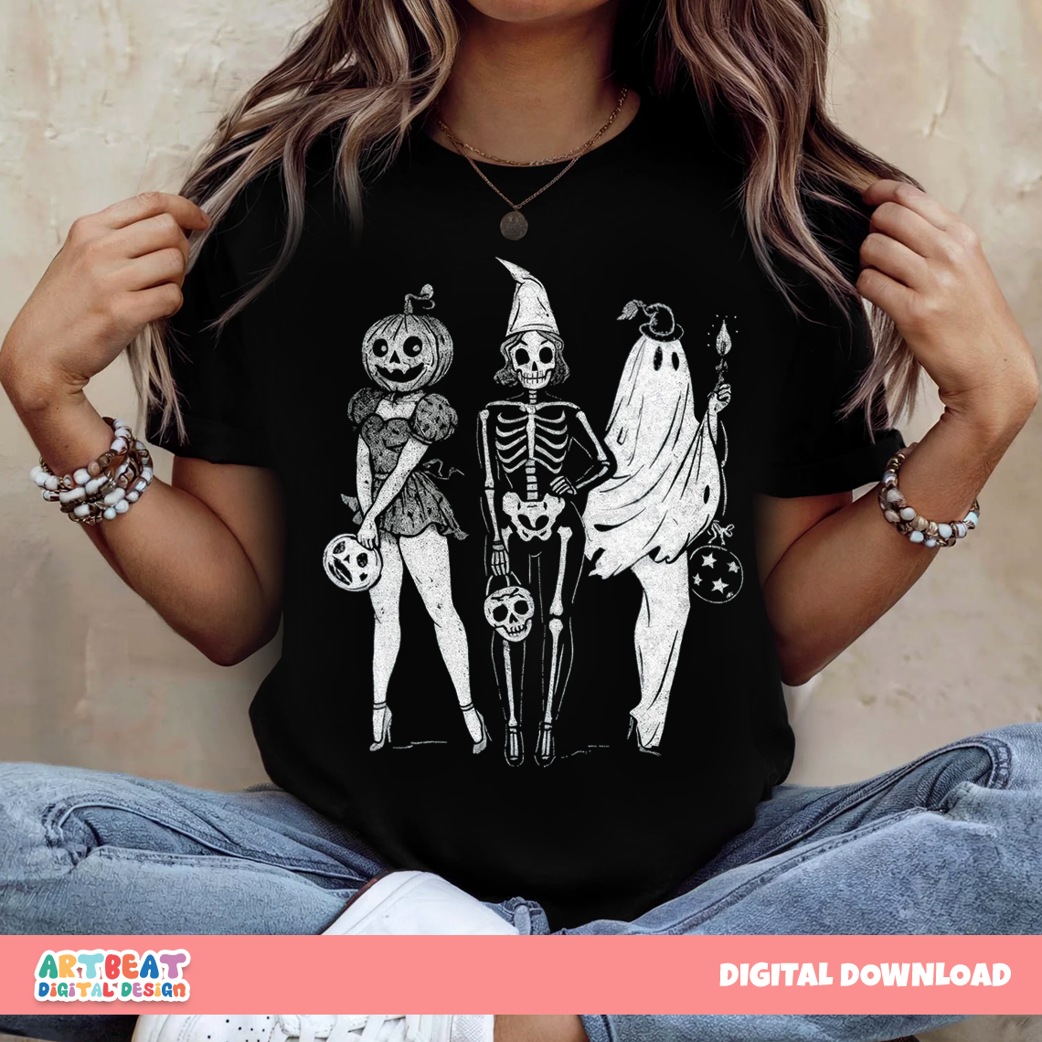 Skeleton Ghost Pumpkin PNG SVG, Spooky Halloween Clipart, Cute Skull Ghost Sublimation for Shirts, Stickers, Mugs & Fall Crafts