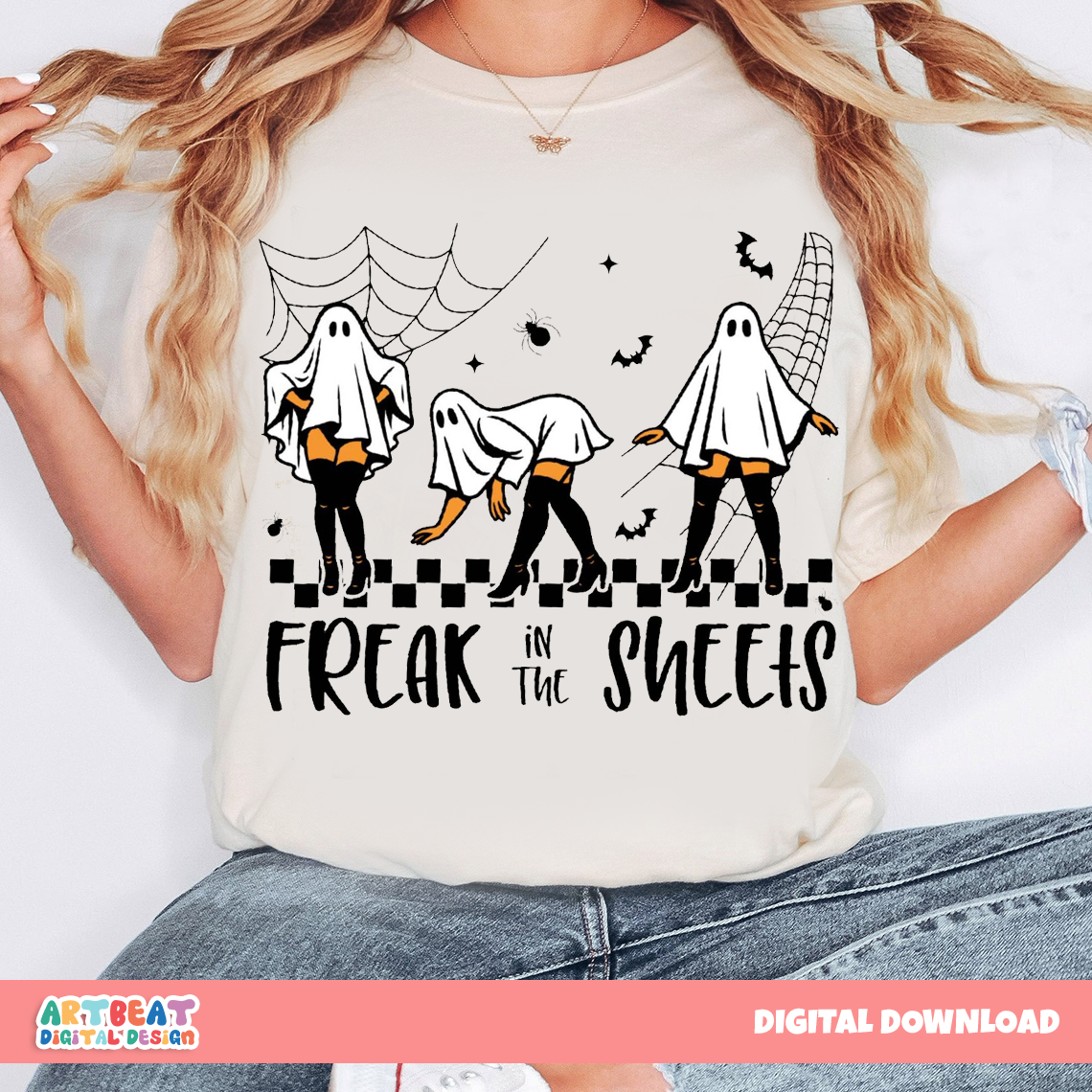 Freak in the Sheets Halloween PNG SVG, Funny Ghost Girl Shirt Design, Spooky Season Sublimation Clipart, Cricut Digital Download