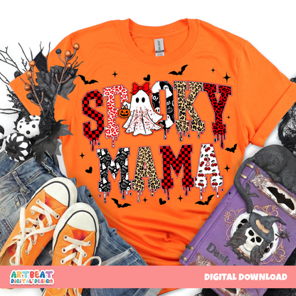 Spooky Mama Halloween PNG SVG, Cute Mom Ghost Shirt Design, Retro Spooky Season Sublimation, Cricut Silhouette Cut File Download