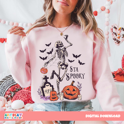 Stay Spooky Halloween PNG SVG, Ghost Pumpkin Spooky Season Sublimation, Funny Halloween Shirt Design, Cricut Cut File Digital Download