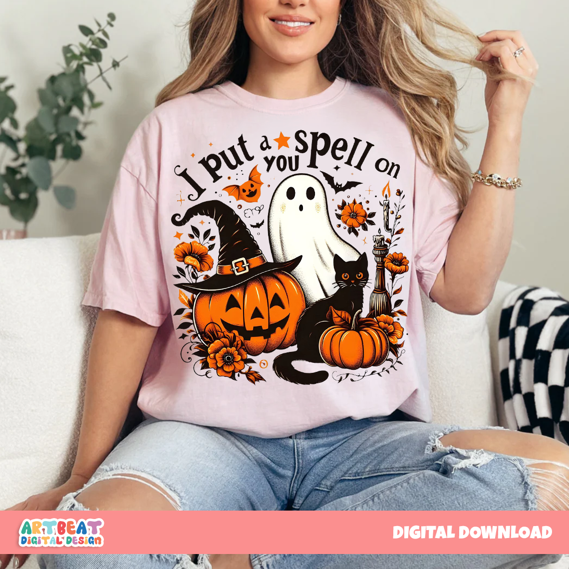 Halloween Ghost T-Shirt PNG SVG, I Put a Spell On You Sublimation Design, Cute Spooky Season Clipart, Halloween Shirt Digital Download