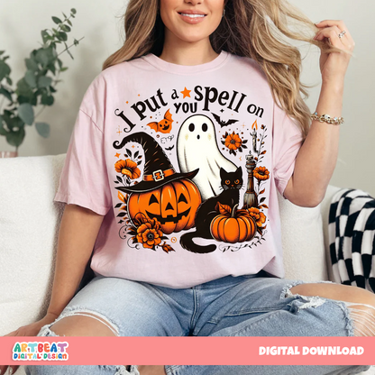 Halloween Ghost T-Shirt PNG SVG, I Put a Spell On You Sublimation Design, Cute Spooky Season Clipart, Halloween Shirt Digital Download