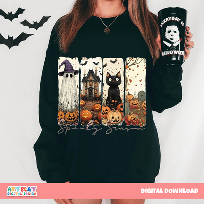 Halloween Brushstroke Spooky Season PNG SVG, Retro Halloween Sublimation, Cute Fall Clipart, Digital Download for Shirts, Mugs & Decor