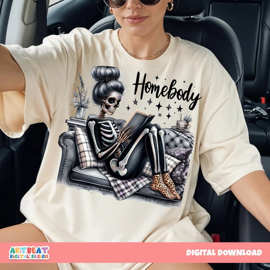 Homebody Halloween Ghost Skeleton PNG SVG, Cozy Spooky Season Digital Download, Fall Sublimation, Cute Retro Cricut Clipart