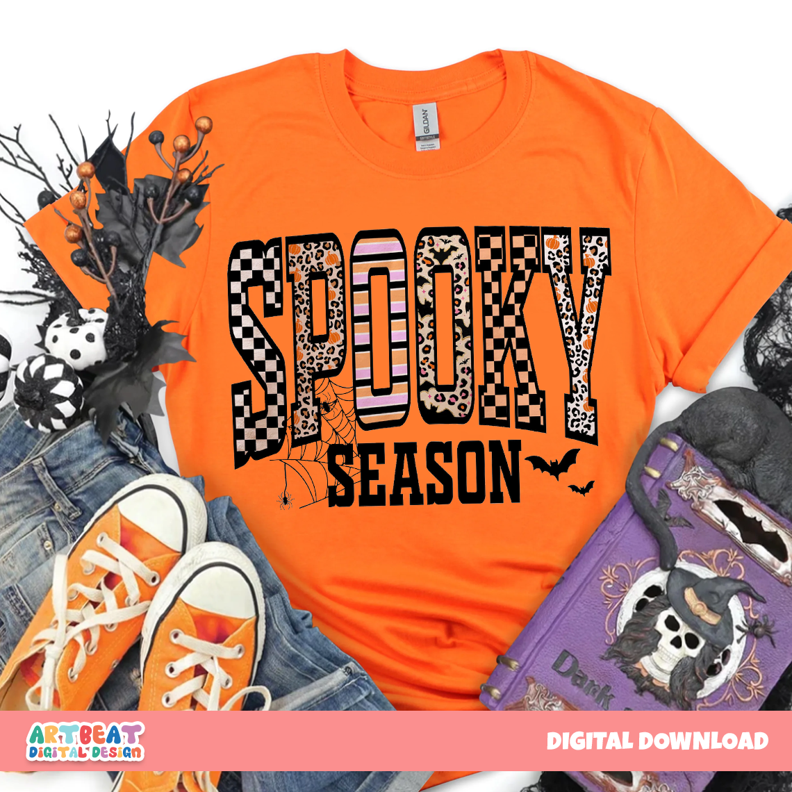 Retro Halloween Spooky PNG SVG, Vintage Ghost Pumpkin Clipart, Spooky Season Sublimation for Shirts, Stickers, Mugs & Crafts