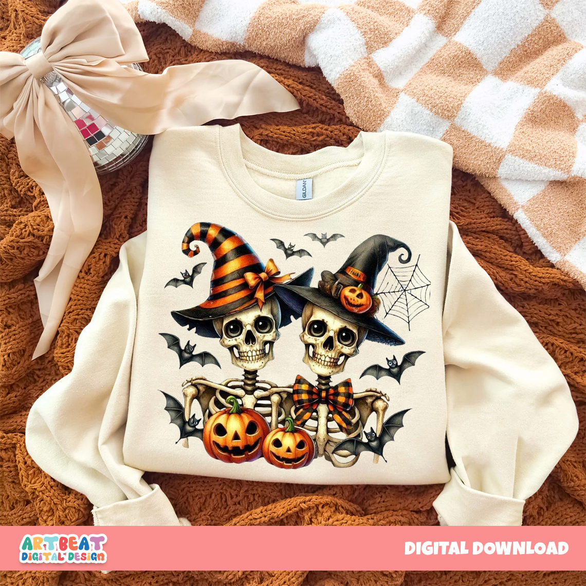 Halloween Couple Skeleton PNG SVG, Spooky Digital Download, Cute Halloween Clipart, Skeleton Shirt Design, Halloween Sublimation Art