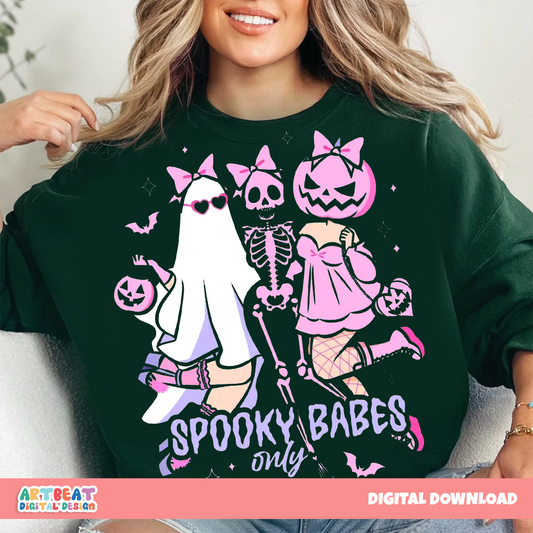 Halloween Spooky Babes PNG SVG, Cute Ghost Witch Digital Download, Retro Spooky Season Sublimation, Halloween Shirt Design Clipart