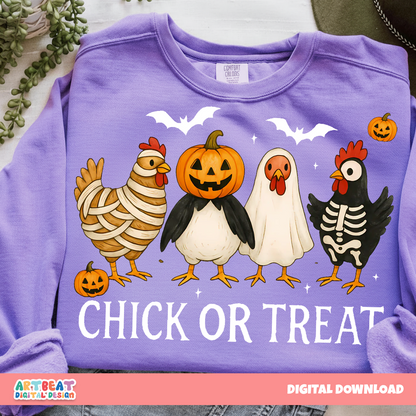 Halloween Chick or Treat PNG SVG, Cute Chicken Trick or Treat Digital Design, Fall Sublimation, Funny Farm Halloween Cricut Clipart