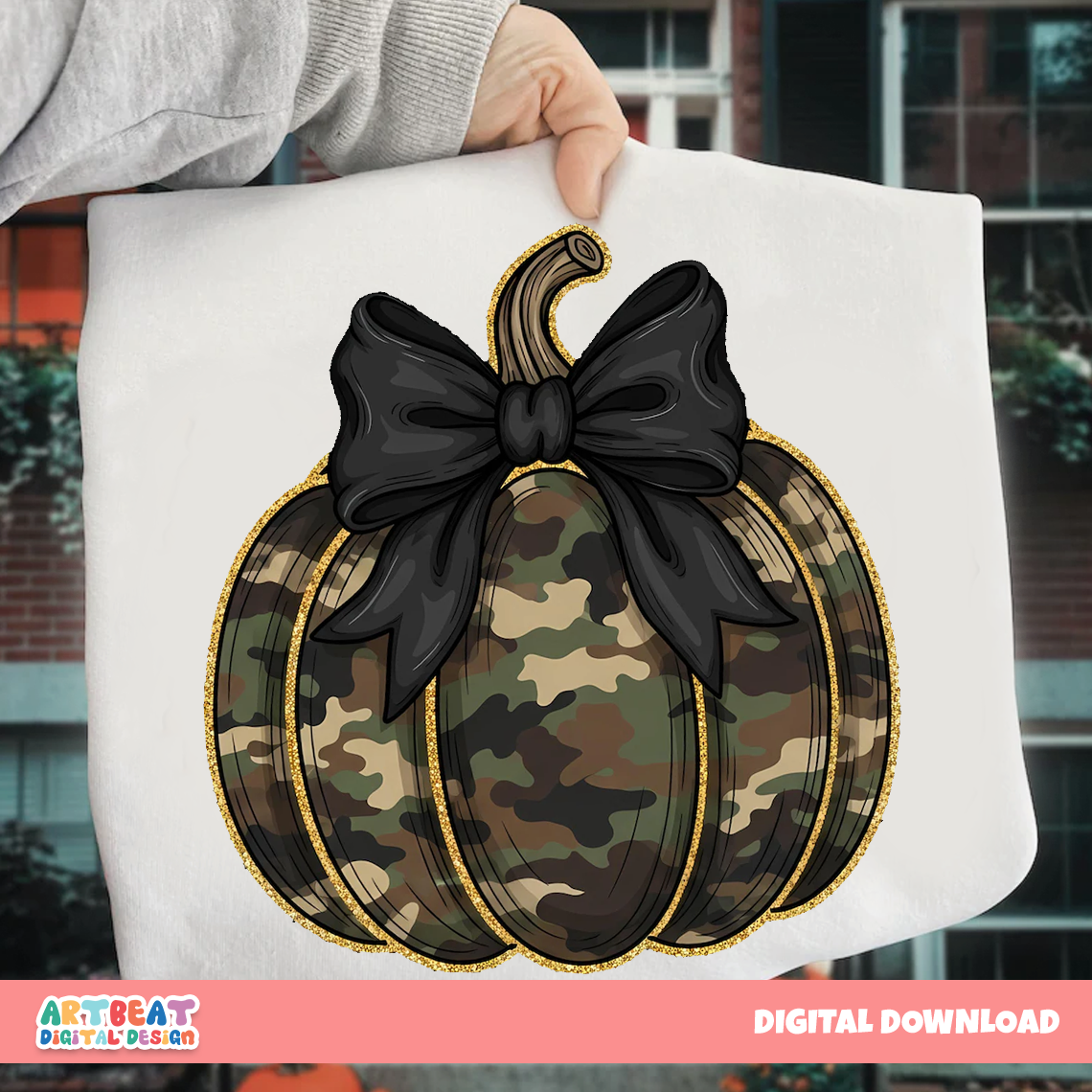 Camo Pumpkin Glitter PNG SVG, Fall Sublimation Design, Hunting Camo Pumpkin Clipart, Autumn Thanksgiving Cricut Silhouette Files