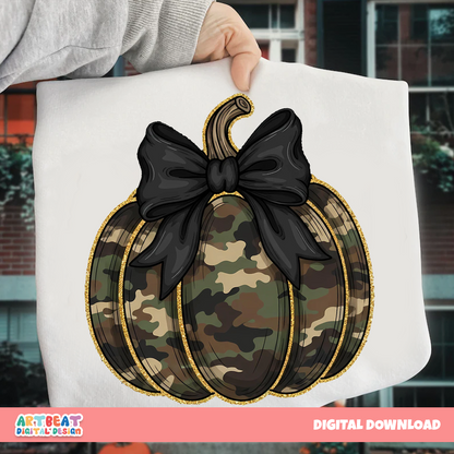 Camo Pumpkin Glitter PNG SVG, Fall Sublimation Design, Hunting Camo Pumpkin Clipart, Autumn Thanksgiving Cricut Silhouette Files