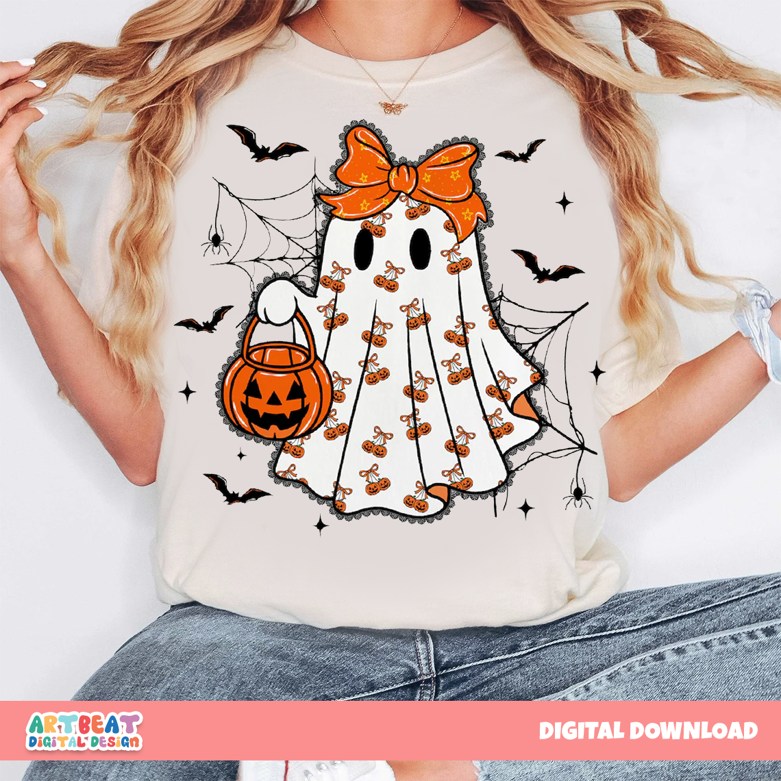 Halloween Girly Ghost Lacey PNG SVG, Cute Spooky Ghost Clipart, Retro Halloween Sublimation, Digital Download for Shirts, Mugs & Crafts