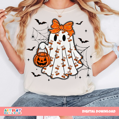 Halloween Girly Ghost Lacey PNG SVG, Cute Spooky Ghost Clipart, Retro Halloween Sublimation, Digital Download for Shirts, Mugs & Crafts