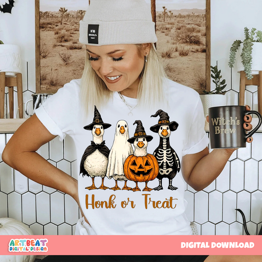 Halloween Honk or Treat PNG SVG, Funny Goose Duck Halloween Shirt Design, Spooky Season Sublimation, Cricut Cut File Digital Download