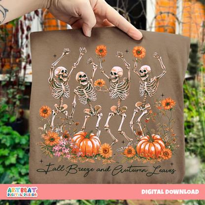 Fall PNG SVG, Pumpkin Spice Autumn Skeleton, Fall Breeze, Autumn Leaves Quote Design, Cute Fall Pumpkin PNG, Cozy Fall Sublimation Clipart