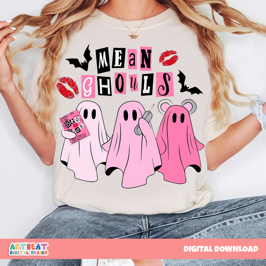 Mean Ghouls Halloween PNG SVG, Funny Ghost Shirt Design, Spooky Season Sublimation Clipart, Cricut Halloween Digital Download