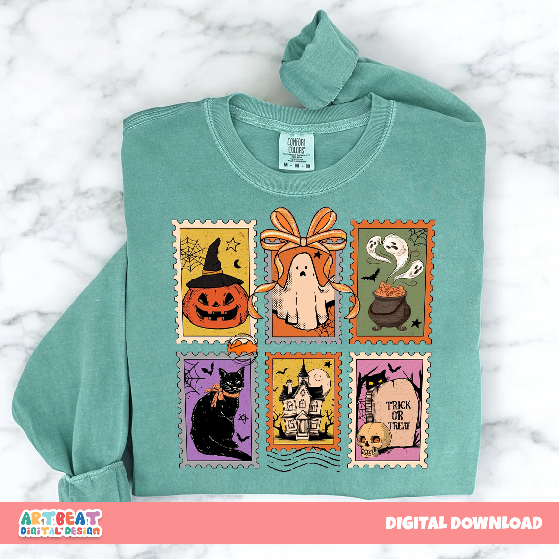 Vintage Halloween Stamps PNG SVG, Retro Spooky Clipart, Digital Halloween Postage Sublimation, Stickers, Scrapbooking & DIY Craft