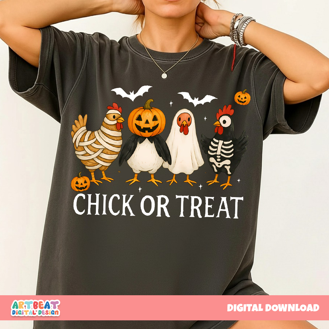 Halloween Chick or Treat PNG SVG, Cute Chicken Trick or Treat Digital Design, Fall Sublimation, Funny Farm Halloween Cricut Clipart