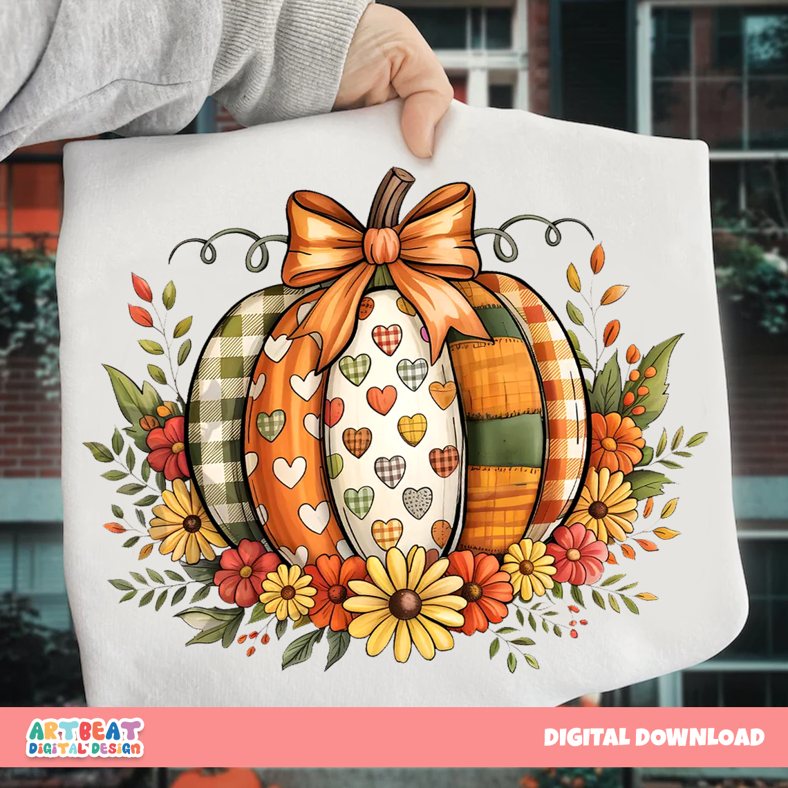 Fall Boho Floral Pumpkin Bow PNG SVG, Preppy Vintage Pumpkin PNG, Autumn Thanksgiving Sublimation Design, Cute Fall Bow Shirt Png Clipart