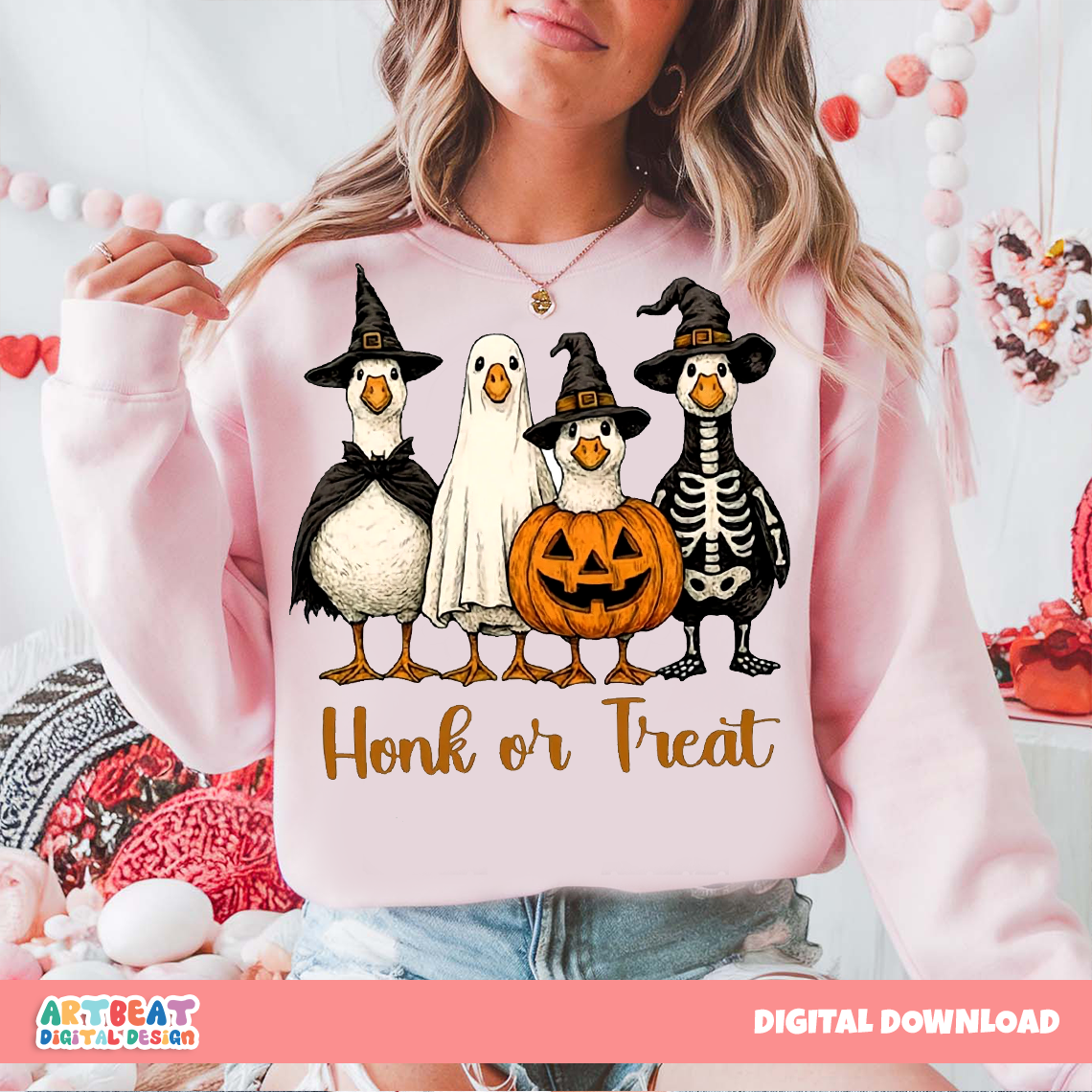 Halloween Honk or Treat PNG SVG, Funny Goose Duck Halloween Shirt Design, Spooky Season Sublimation, Cricut Cut File Digital Download