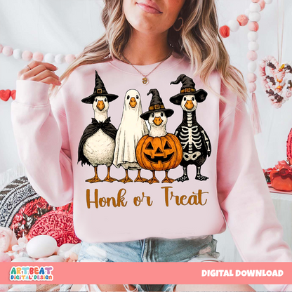 Halloween Honk or Treat PNG SVG, Funny Goose Duck Halloween Shirt Design, Spooky Season Sublimation, Cricut Cut File Digital Download