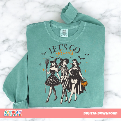 Let’s Go Ghouls Halloween PNG SVG, Retro Ghost Shirt Design, Spooky Season Sublimation Clipart, Funny Halloween Digital Download