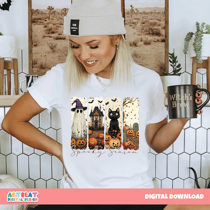 Halloween Brushstroke Spooky Season PNG SVG, Retro Halloween Sublimation, Cute Fall Clipart, Digital Download for Shirts, Mugs & Decor