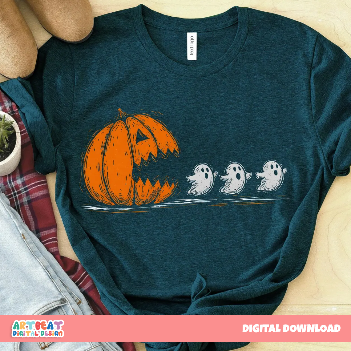 Halloween Pumpkin Chasing Ghost PNG SVG, Funny Spooky Season Shirt Design, Cute Ghost Sublimation, Cricut Silhouette Cut File Download
