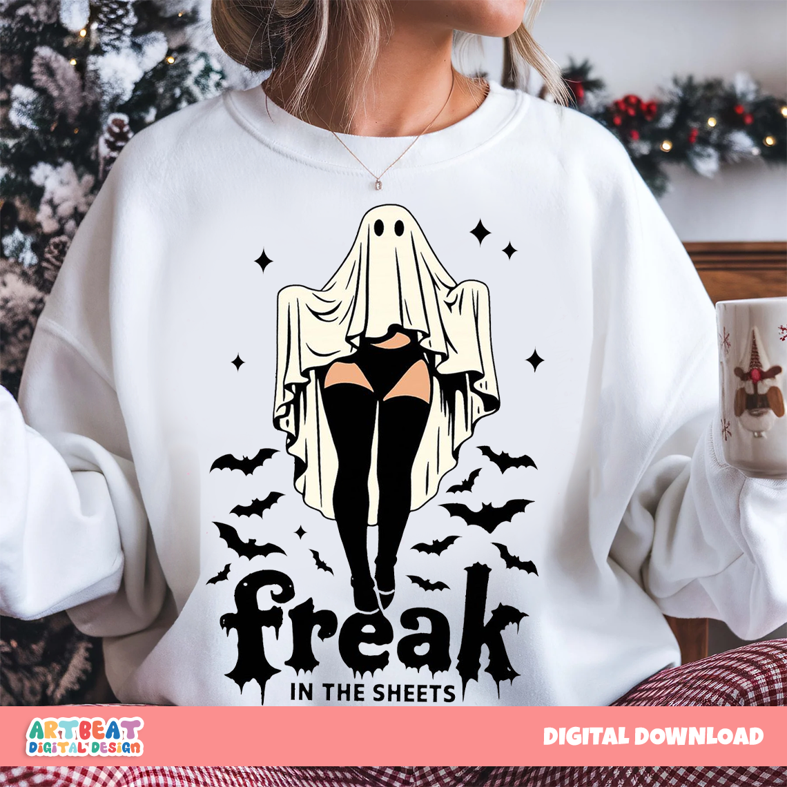 Freak in the Sheets Halloween PNG SVG, Funny Ghost Girl Shirt Design, Spooky Season Sublimation Clipart, Cricut Digital Download