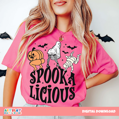 Spooka Licious Halloween PNG SVG, Cute Spooky Ghost Pumpkin Design, Retro Halloween Shirt Sublimation Clipart, Cricut Digital Download