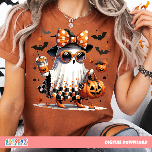Ghost Pumpkin Season Halloween PNG SVG, Fall Pumpkin Patch Sublimation, Autumn Spooky Season Shirt Design, Cricut Cut File Digital Download