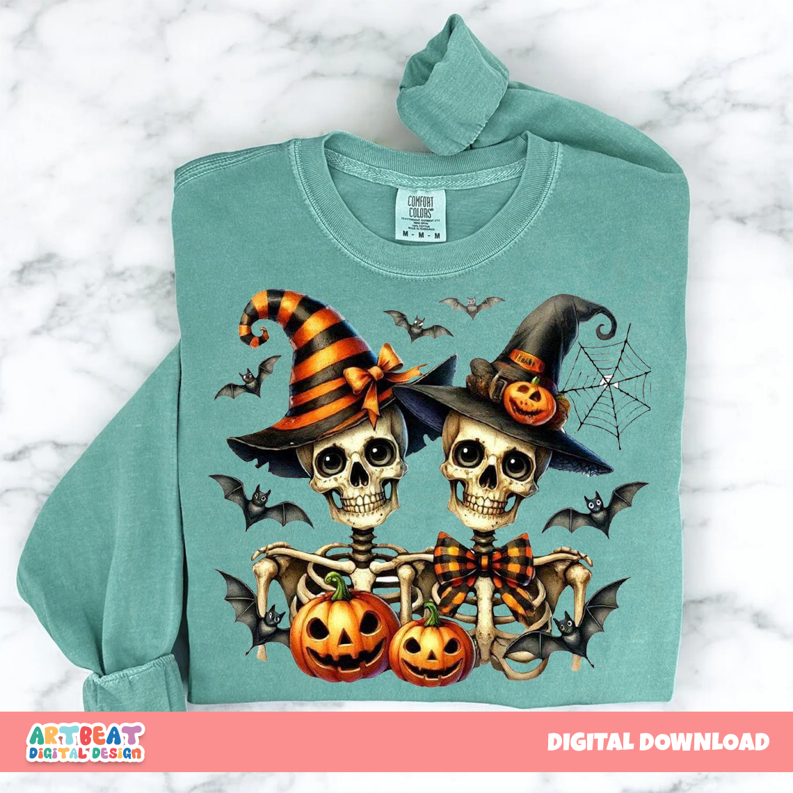 Halloween Couple Skeleton PNG SVG, Spooky Digital Download, Cute Halloween Clipart, Skeleton Shirt Design, Halloween Sublimation Art