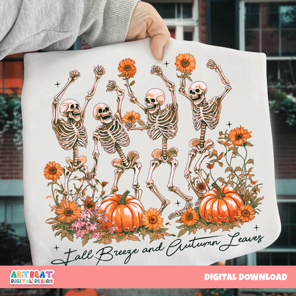 Fall PNG SVG, Pumpkin Spice Autumn Skeleton, Fall Breeze, Autumn Leaves Quote Design, Cute Fall Pumpkin PNG, Cozy Fall Sublimation Clipart