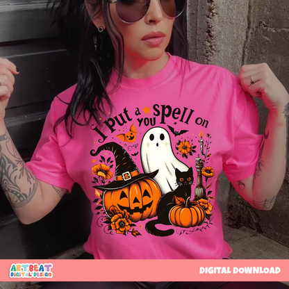 Halloween Ghost T-Shirt PNG SVG, I Put a Spell On You Sublimation Design, Cute Spooky Season Clipart, Halloween Shirt Digital Download