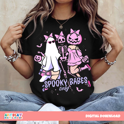 Halloween Spooky Babes PNG SVG, Cute Ghost Witch Digital Download, Retro Spooky Season Sublimation, Halloween Shirt Design Clipart