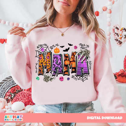 Mama Pumpkin Leopard PNG SVG, Fall Halloween Sublimation, Retro Leopard Print Pumpkin Clipart for Shirts, Mugs, Stickers & Crafts