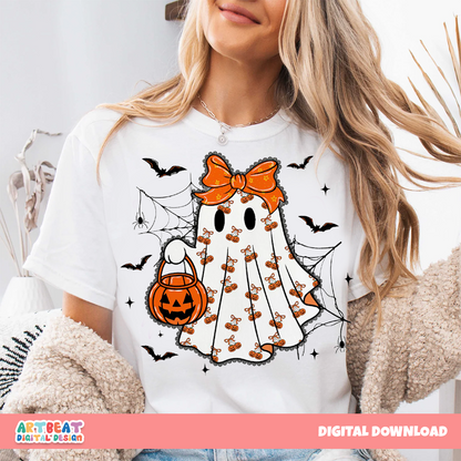 Halloween Girly Ghost Lacey PNG SVG, Cute Spooky Ghost Clipart, Retro Halloween Sublimation, Digital Download for Shirts, Mugs & Crafts