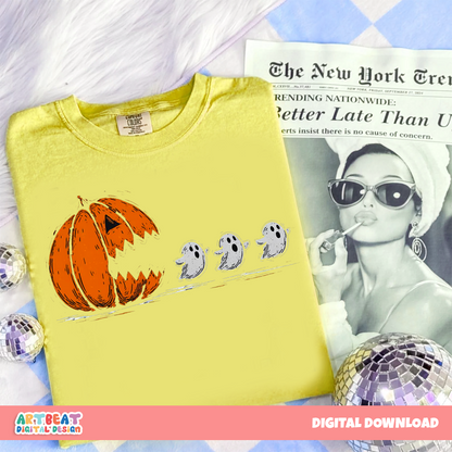Halloween Pumpkin Chasing Ghost PNG SVG, Funny Spooky Season Shirt Design, Cute Ghost Sublimation, Cricut Silhouette Cut File Download