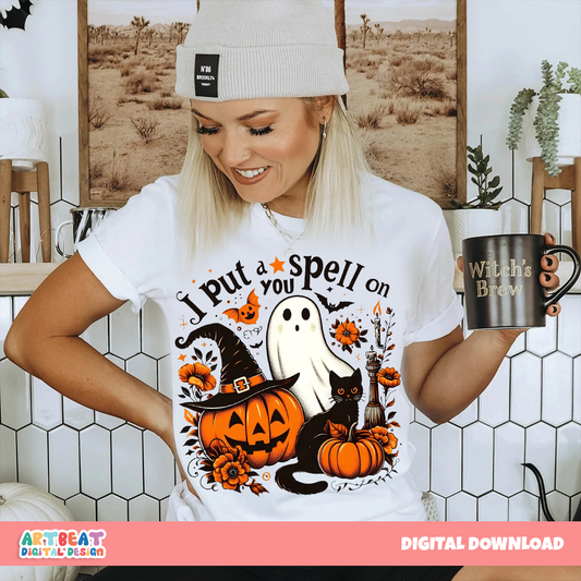 Halloween Ghost T-Shirt PNG SVG, I Put a Spell On You Sublimation Design, Cute Spooky Season Clipart, Halloween Shirt Digital Download