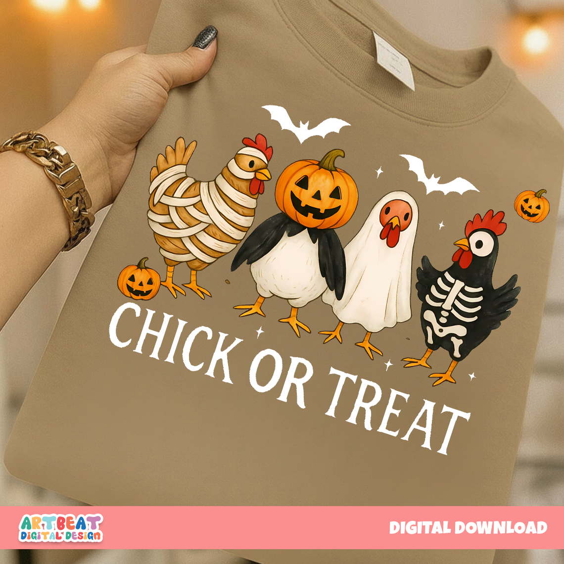 Halloween Chick or Treat PNG SVG, Cute Chicken Trick or Treat Digital Design, Fall Sublimation, Funny Farm Halloween Cricut Clipart