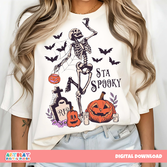 Stay Spooky Halloween PNG SVG, Ghost Pumpkin Spooky Season Sublimation, Funny Halloween Shirt Design, Cricut Cut File Digital Download
