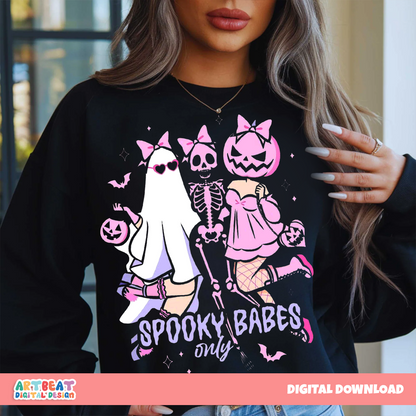 Halloween Spooky Babes PNG SVG, Cute Ghost Witch Digital Download, Retro Spooky Season Sublimation, Halloween Shirt Design Clipart