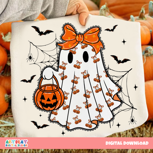 Halloween Girly Ghost Lacey PNG SVG, Cute Spooky Ghost Clipart, Retro Halloween Sublimation, Digital Download for Shirts, Mugs & Crafts
