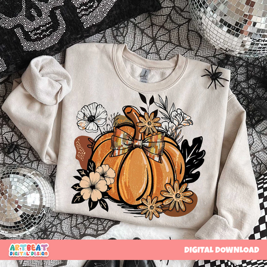 Boho Pumpkin Coquette PNG SVG, Fall Pumpkin Clipart, Cute Autumn Sublimation, Retro Pumpkin Digital Download, Halloween Printable Art