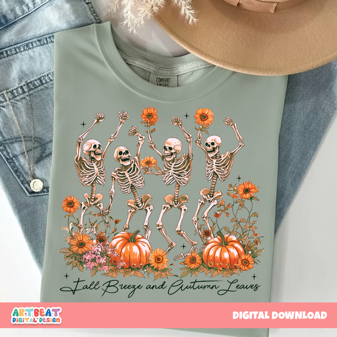 Fall PNG SVG, Pumpkin Spice Autumn Skeleton, Fall Breeze, Autumn Leaves Quote Design, Cute Fall Pumpkin PNG, Cozy Fall Sublimation Clipart