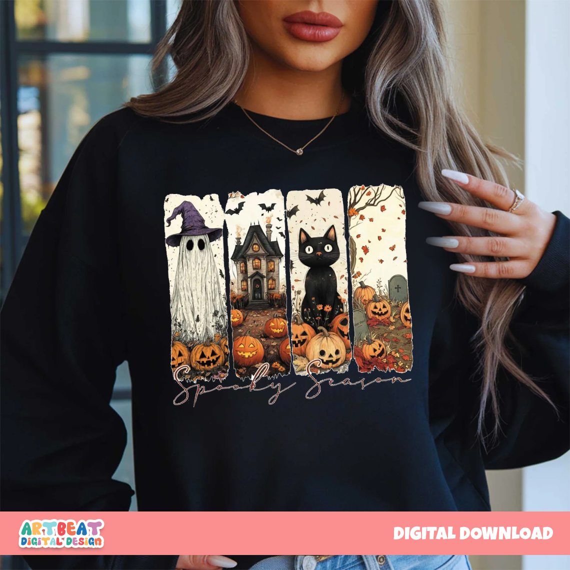 Halloween Brushstroke Spooky Season PNG SVG, Retro Halloween Sublimation, Cute Fall Clipart, Digital Download for Shirts, Mugs & Decor