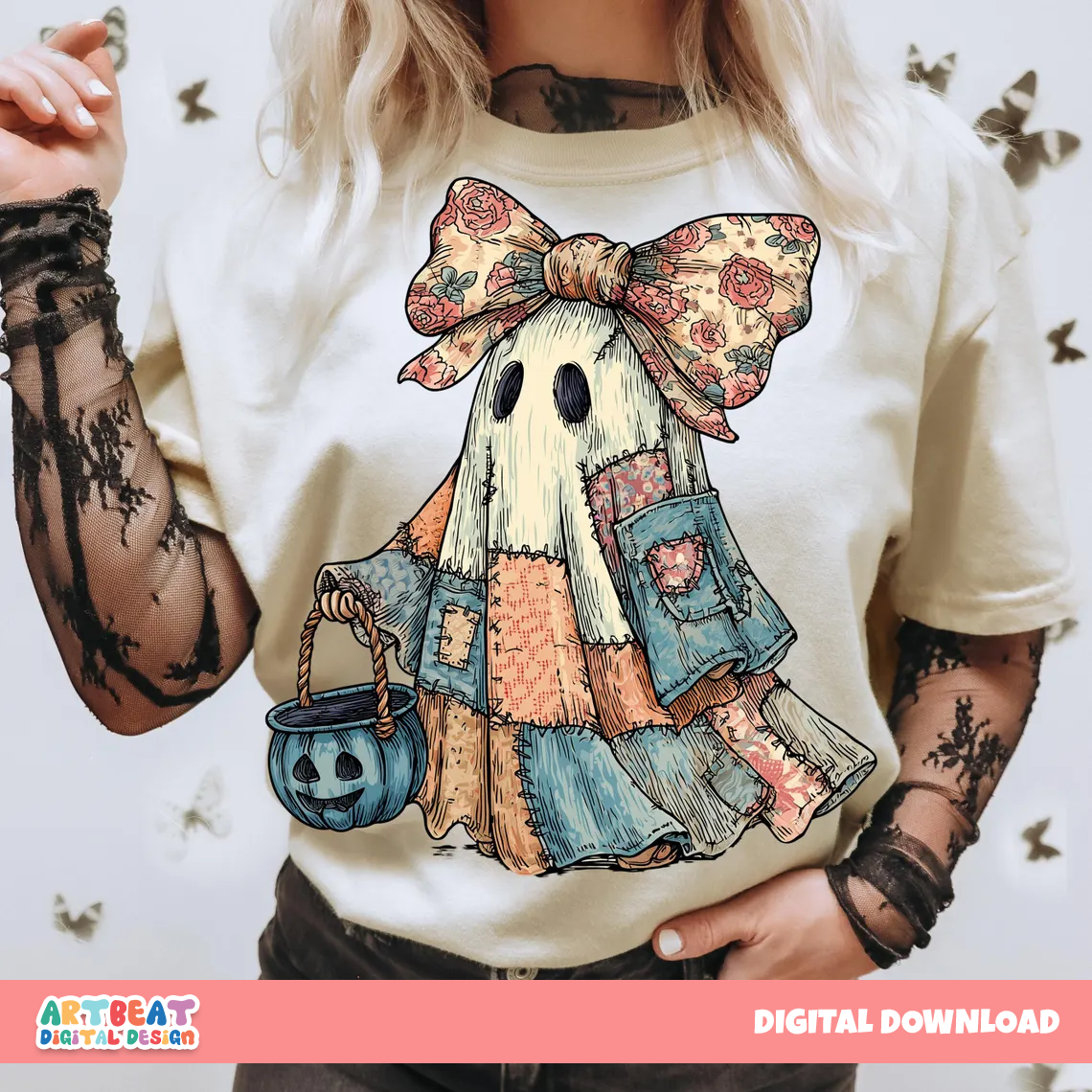 Retro Halloween Blue Denim Ghost PNG SVG, Cute Boo Ghost Clipart, Spooky Season PNG, Fall Pumpkin Sublimation, Halloween Shirt Design